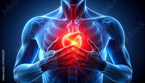 Illustration of the human heart with pain areas highlighted