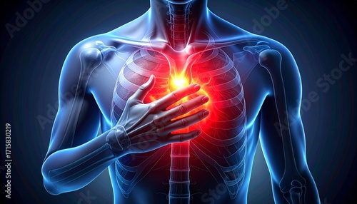 Illustration of the human heart with pain areas highlighted