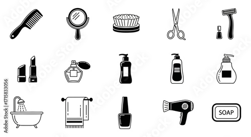 Personal Care and Beauty Routine Icons for Grooming and Spa Services