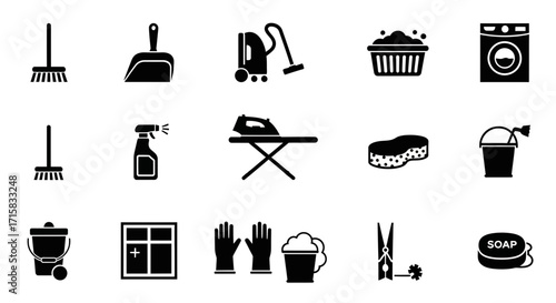 Household Chores Icons for Cleaning and Laundry Activities
