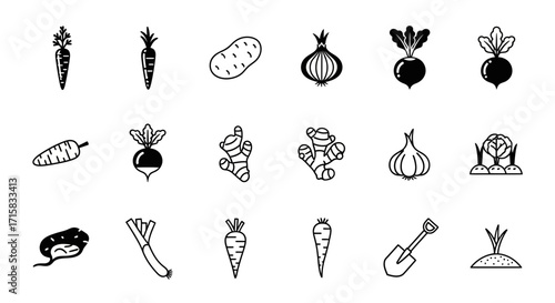 Essential Root Vegetables Outline Icon Set for Agricultural Design