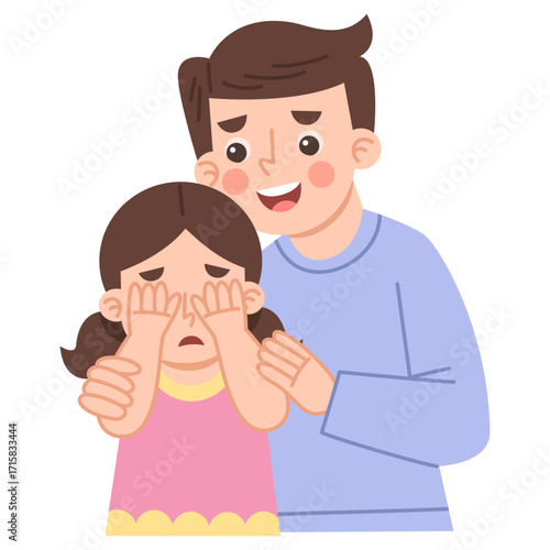 Illustration of a Father Calming His Crying Daughter