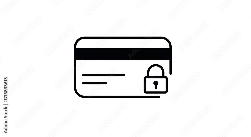 Minimal outline icon of bank card with lock Minimal outline icon of bank card with lock