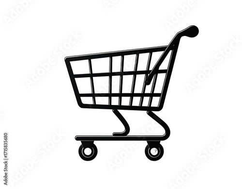 Black shopping cart icon, 3D style