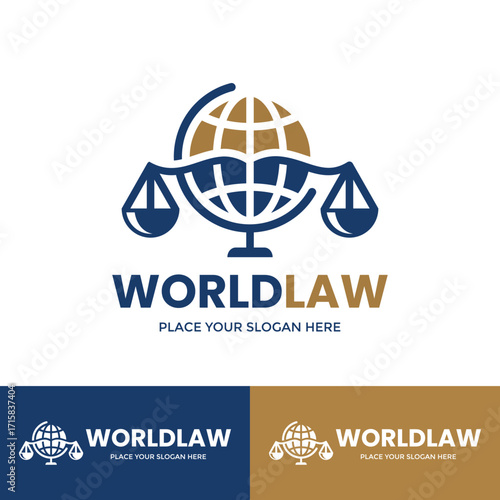 A powerful logo combining the scales of justice and a globe, representing global law and human rights. Perfect for law firms or international legal services.