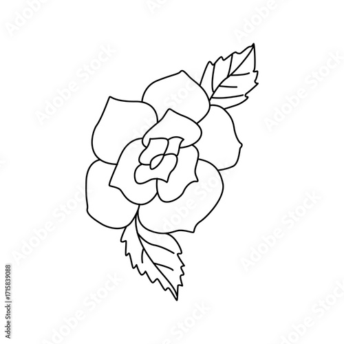 Wallpaper Mural Black and White Line Drawing of a Rose with Leaves Torontodigital.ca