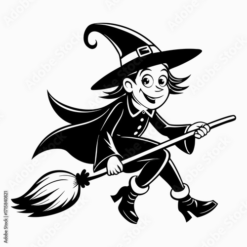 halloween witch with broom