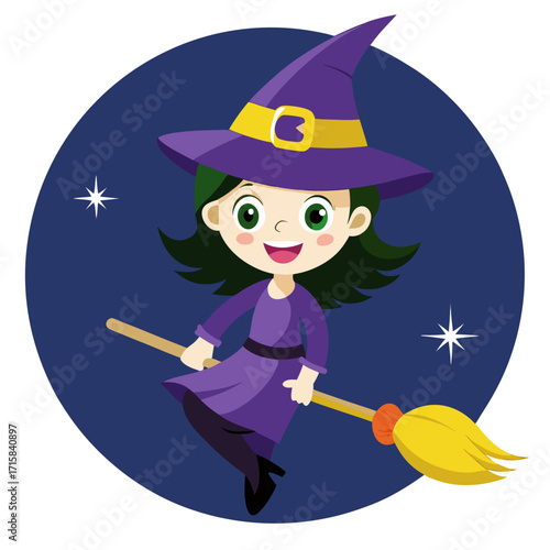halloween witch with broom