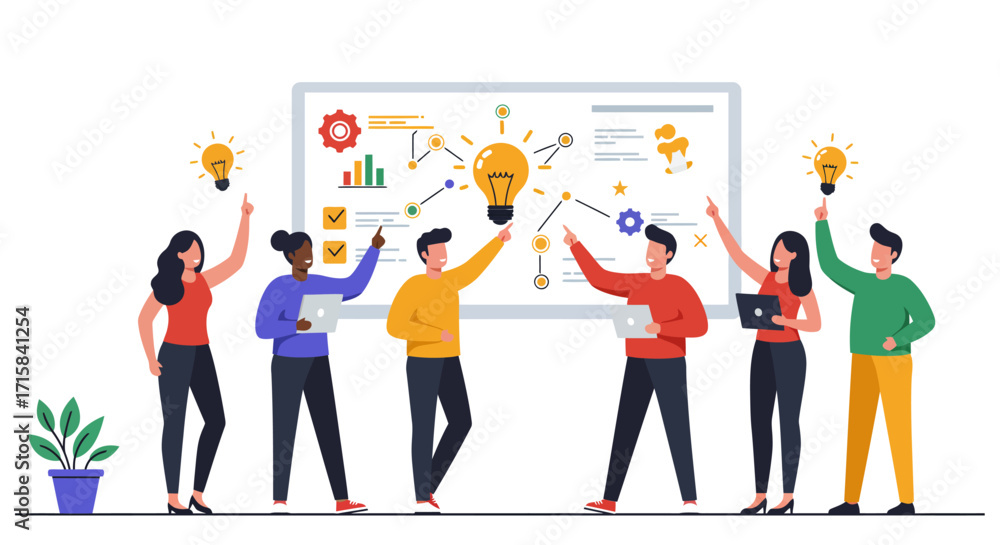 Fototapeta premium Driving Innovation: Hybrid Team Achieves Electrifying Eureka Moment in Collaborative Work