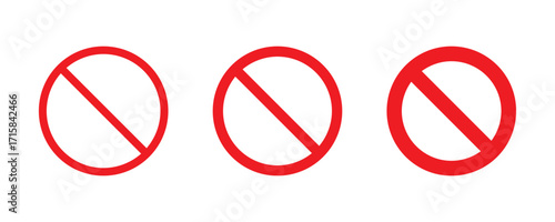 Ban sign vector illustration. Prohibited circle sign. Ban icon set. No symbol prohibition sign. Prohibition red icon. Red cross symbol