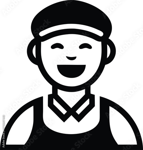 a smiling person wearing a cap and apron silhouette line art