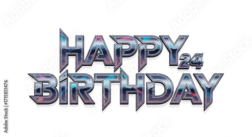 Stylish Happy Birthday 24th Anniversary Celebration with Modern, Metallic Typography on White