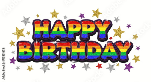 Celebrate a special birthday with vibrant rainbow text and sparkling star decorations