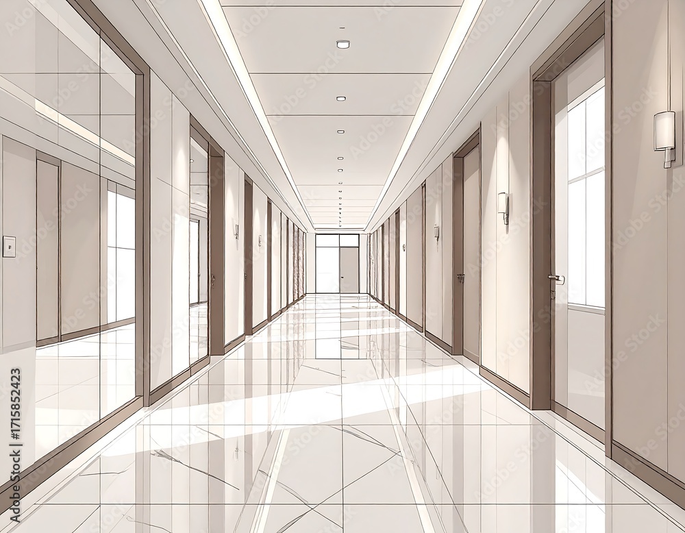 Fototapeta premium Empty modern hallway with marble floor