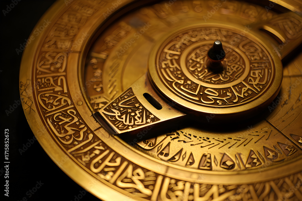 Fototapeta premium Intricate islamic astrolabe with arabic calligraphy and celestial markings