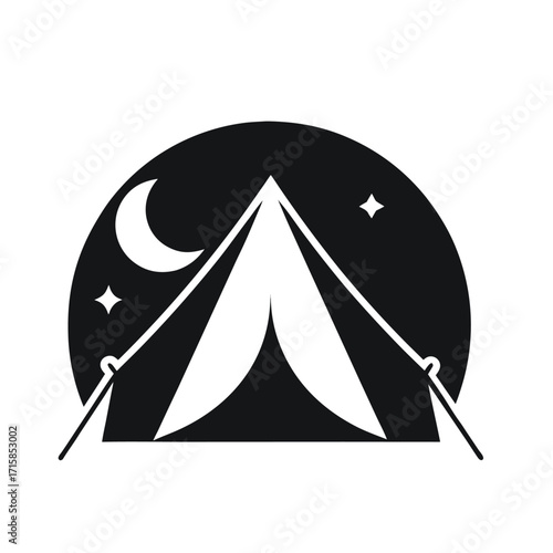 camping icon set with tent and mountain symbols