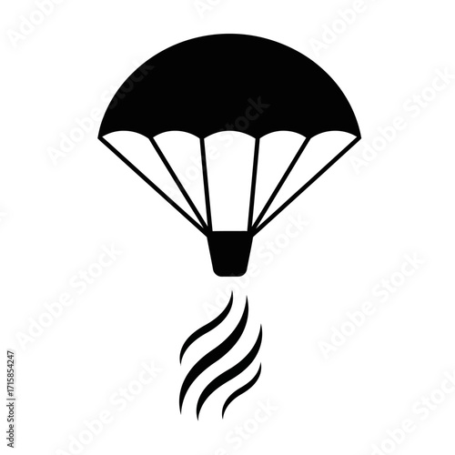Black Parachute Icon with Smoke Trails, Simple Vector Illustration
