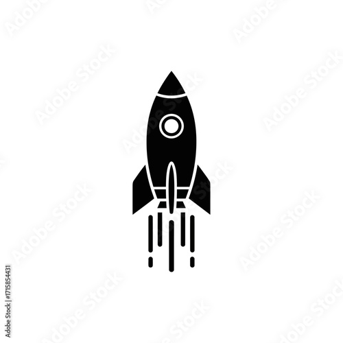 Black Rocket Ship Icon in Launch Pose