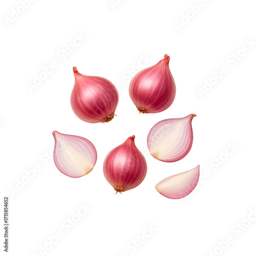Fresh Thai Shallots, Peeled and Unpeeled, Isolated PNG