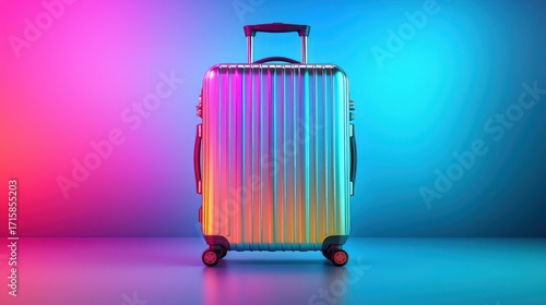 Colorful suitcase in vibrant studio setting. Possible use travel marketing