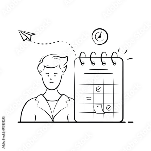 Student organizing study timetable with academic calendar, ready to use illustration