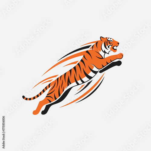 Dynamic Orange Tiger in Mid-Leap, Stylized Stripes and Motion Blur
