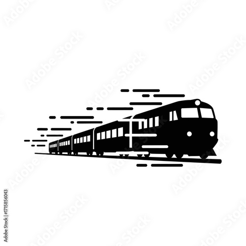 Express Train Silhouette with Motion Lines, Black and White Illustration