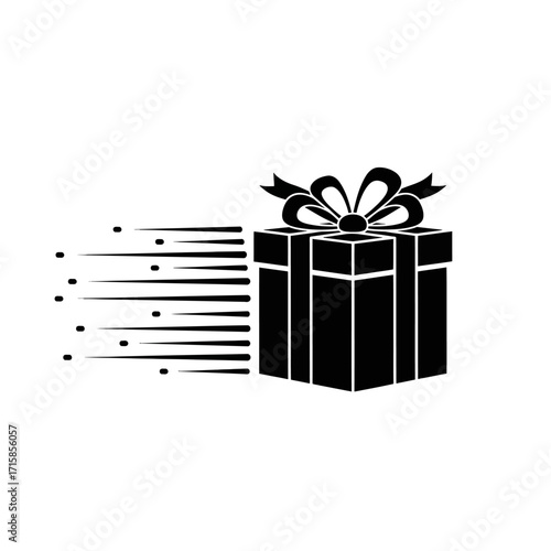 Fast Delivery: Black Gift Box with Speed Lines and Bow
