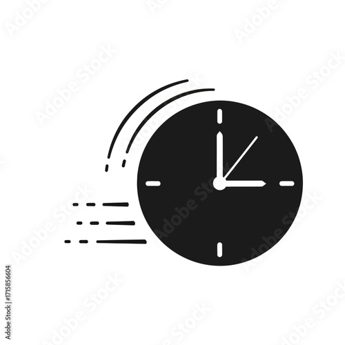 Fast-moving black clock icon with white hands and motion lines indicating urgency.