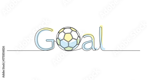 Soccer ball and vibrant lettering illustrating the excitement of achieving a goal