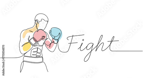 Fight word with boxer illustration, intense mood, minimalist design 