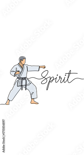 Karate practitioner with determination demonstrating a punch in martial arts stance