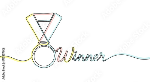 Winner word with medal illustration, celebratory mood, minimalist design 