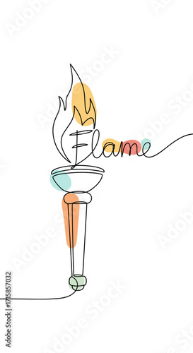 Flame word with torch illustration, passionate mood, vibrant design 