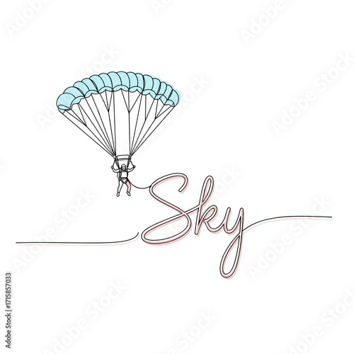 Sky word with parachute illustration, adventurous mood, playful design 