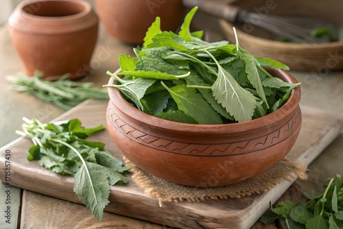 Fresh Bathua Leaves (Chenopodium) in Clay Pot – Traditional Indian Leafy Vegetable