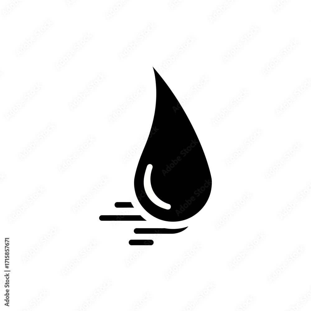 Fototapeta premium Simple Black Water Drop Icon with Curved Details and Horizontal Lines
