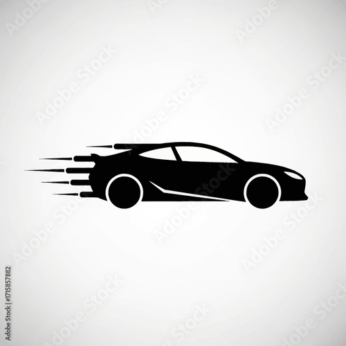 Sleek Black Sports Car Silhouette in Motion, Speed Lines