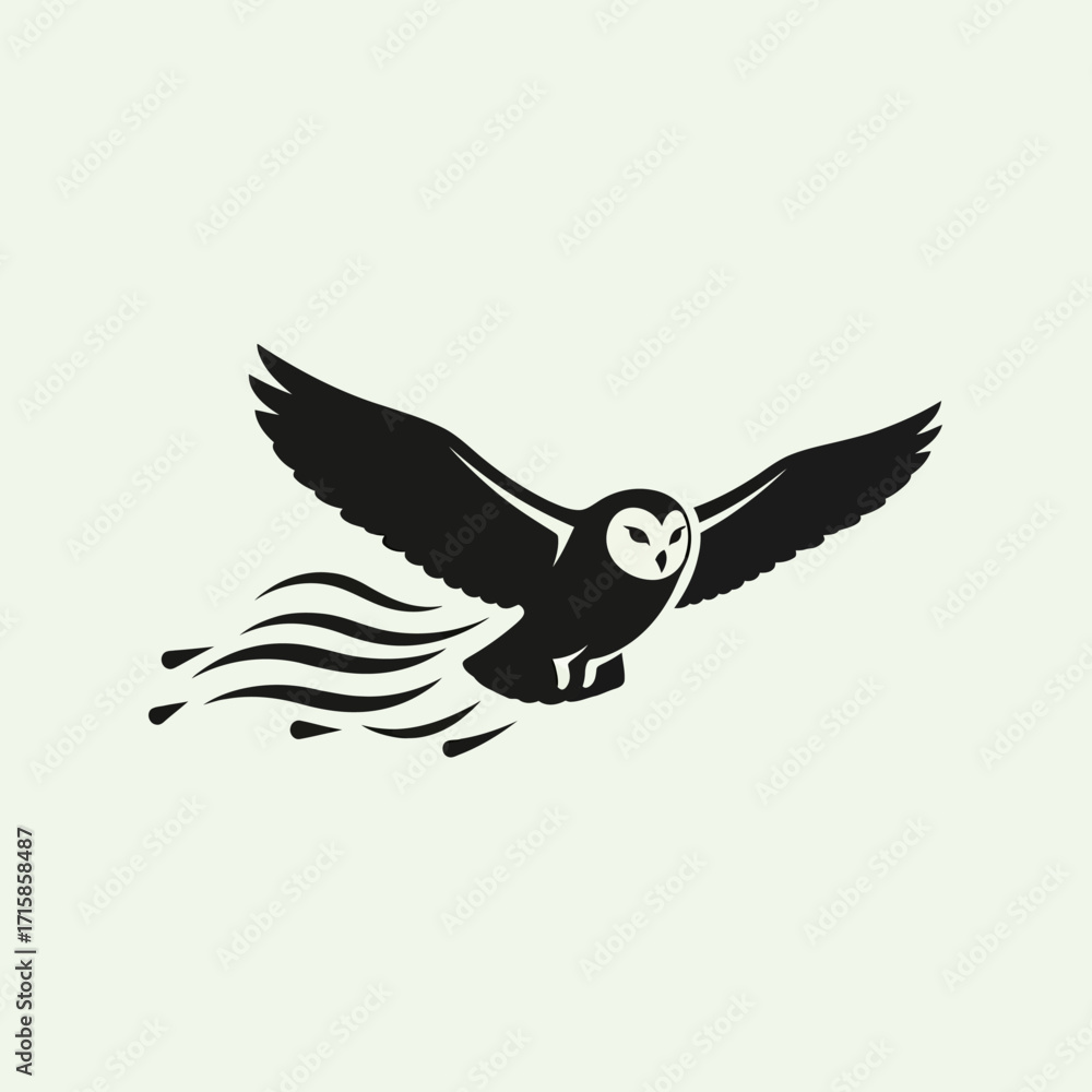 Fototapeta premium Stylized Black Owl in Flight with Streamlined Tail Design