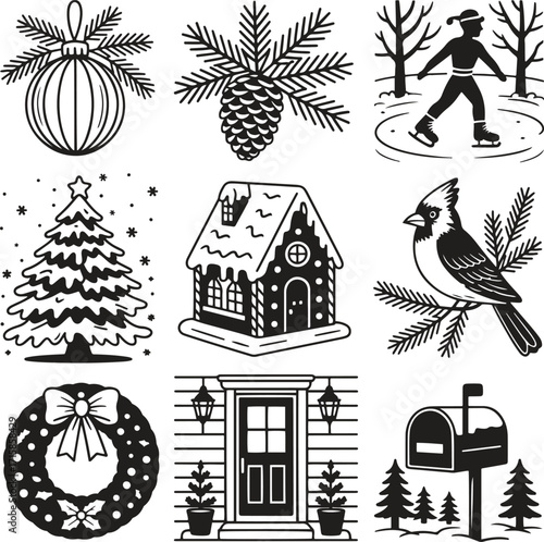 Christmas Illustration Set – Holiday Winter Vector Collection Isolate on White Background