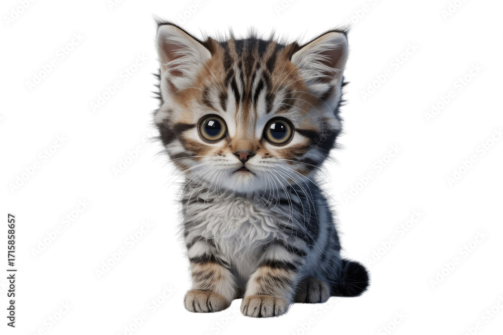 Obraz premium Adorable tabby kitten with big eyes, sitting and looking directly at the camera. background removed