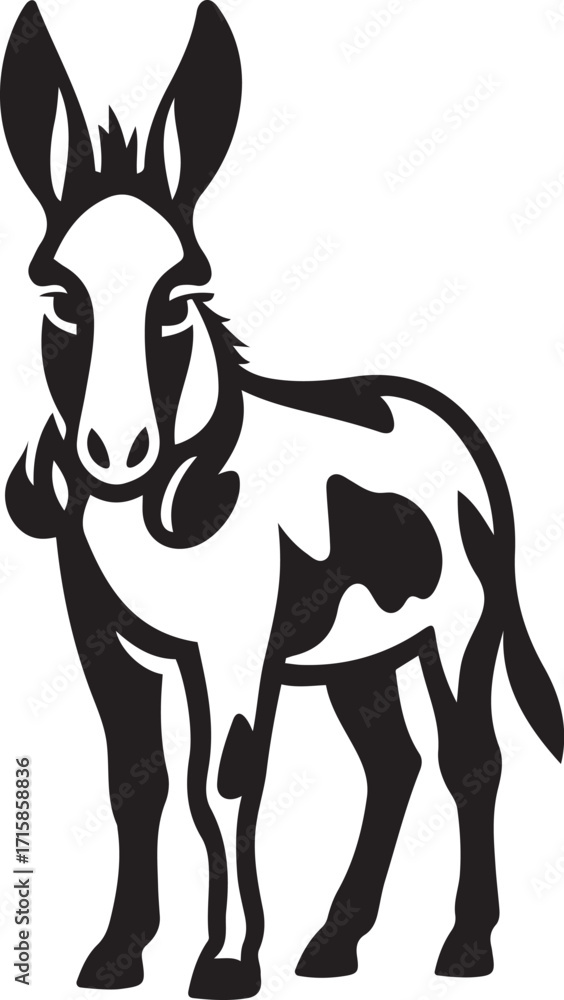 Obraz premium Donkey with spots black and white vector, Farm animal donkey illustration graphic
