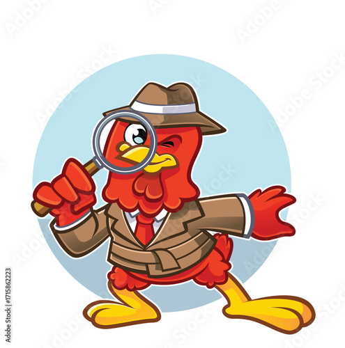 funny rooster in a rush for finding things