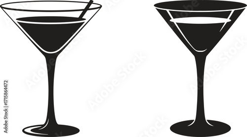 Cocktail Glass Vector – Martini Drink Silhouette Design Illustration Isolate on White Background 