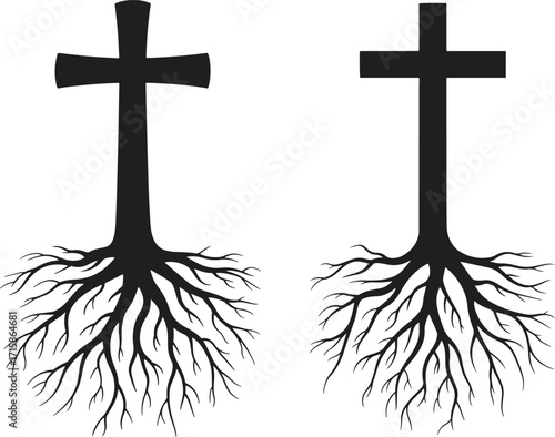 Cross with Roots Vector – Christian Faith Religious Symbol