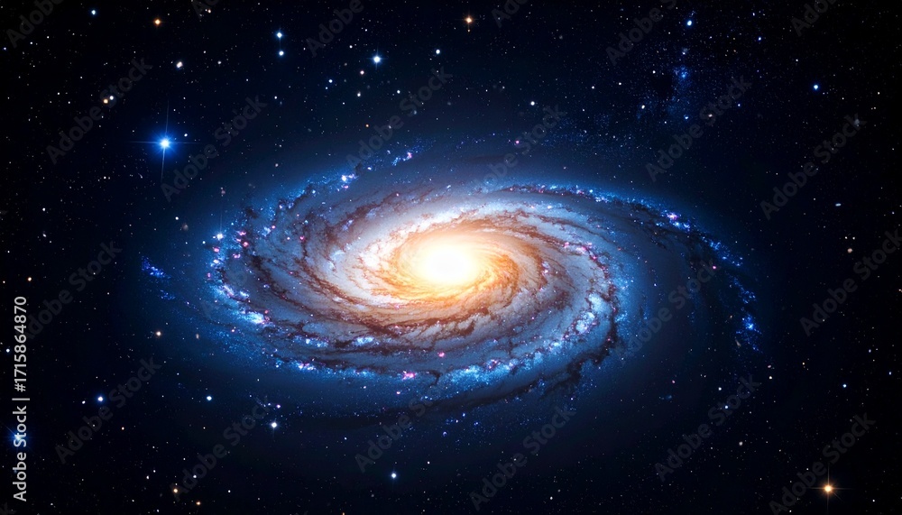 Fototapeta premium Spiral galaxy in deep space with galactic arms bending around