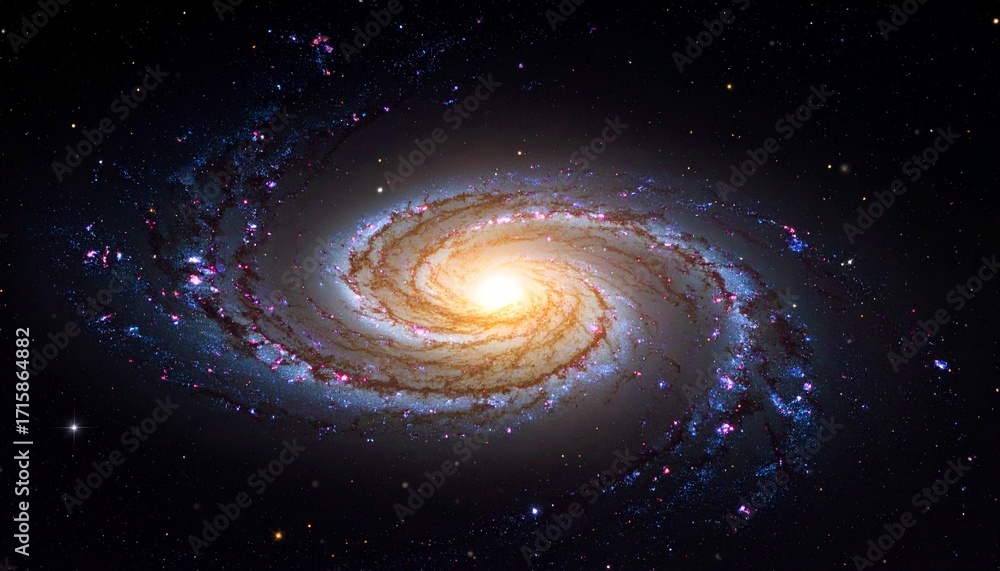 Fototapeta premium Spiral galaxy in deep space with galactic arms bending around