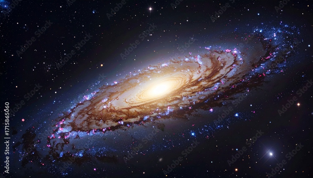Fototapeta premium Spiral galaxy in deep space with galactic arms bending around
