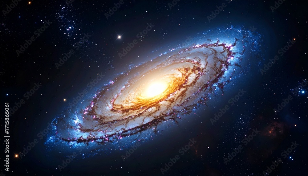 Naklejka premium Spiral galaxy in deep space with galactic arms bending around