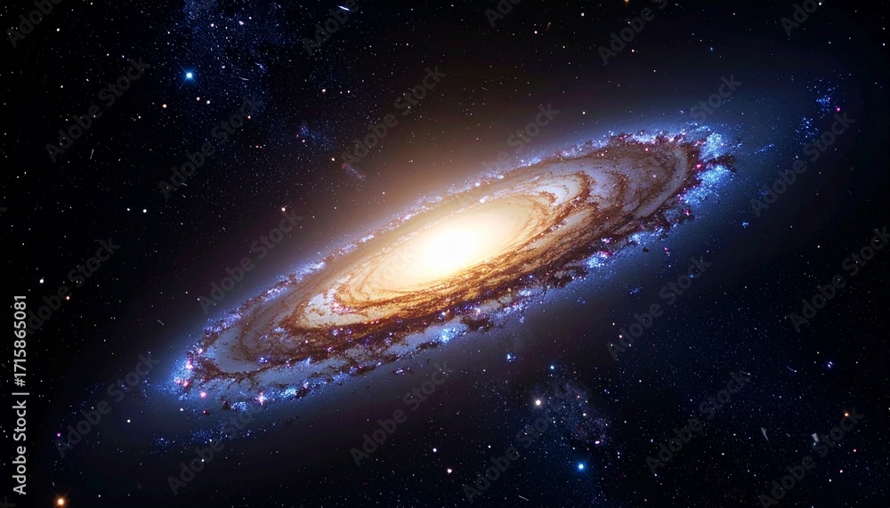 Naklejka premium Spiral galaxy in deep space with galactic arms bending around